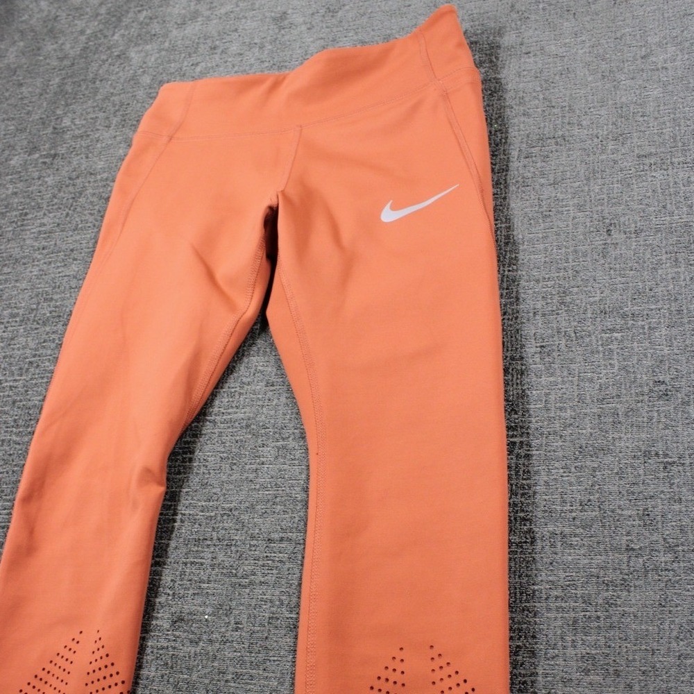 Nike Dri-FIT Women Laser Cut Perforated Crop Leggings Orange Small Running Tight